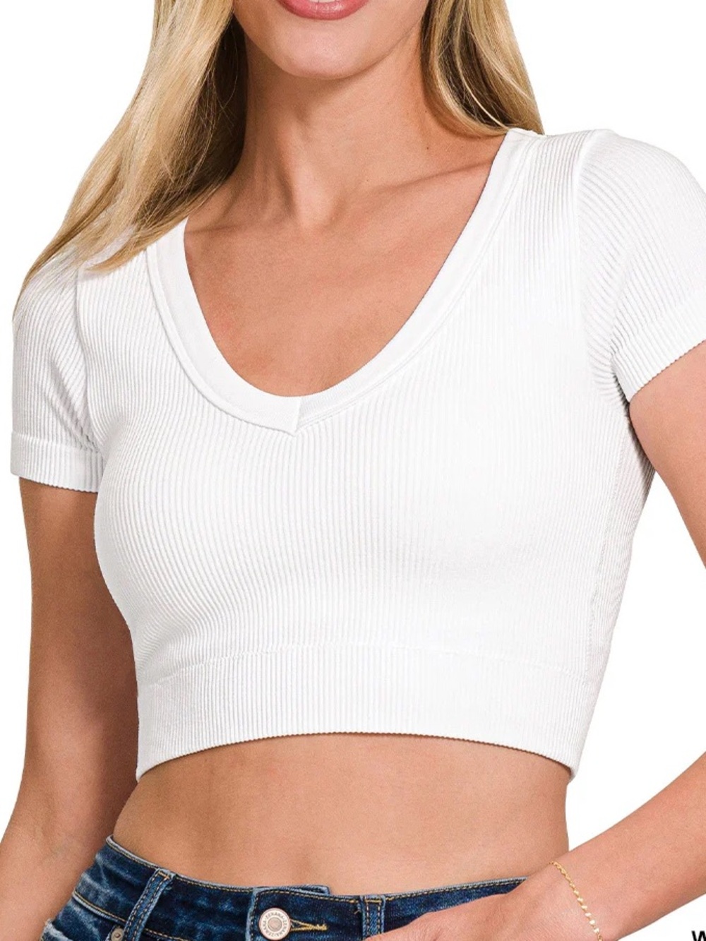 NWT🤍Zenana Ribbed Double Layer Seamless Crop Top S/M White